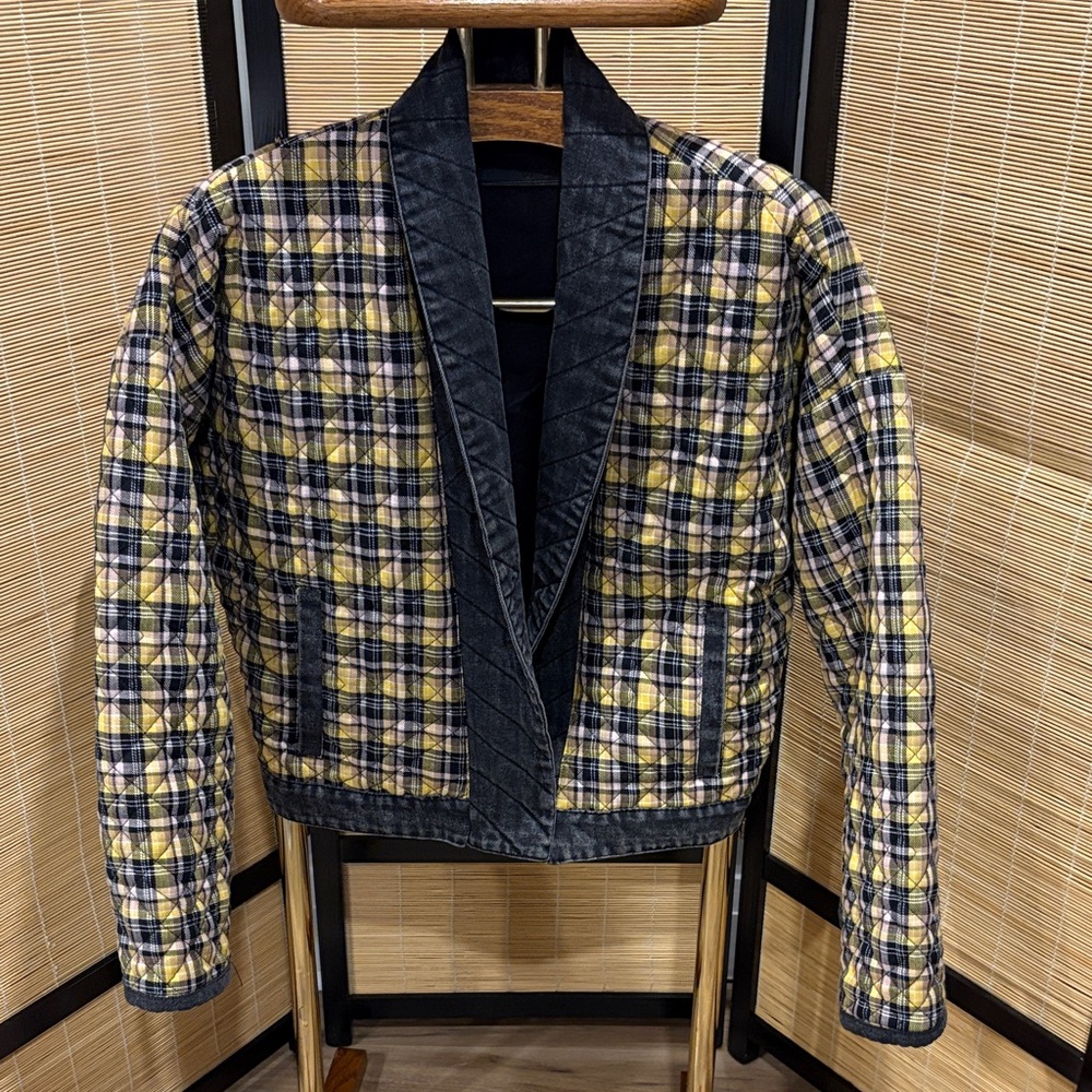 Blank NYC Yellow and Black Plaid Bomber Jacket